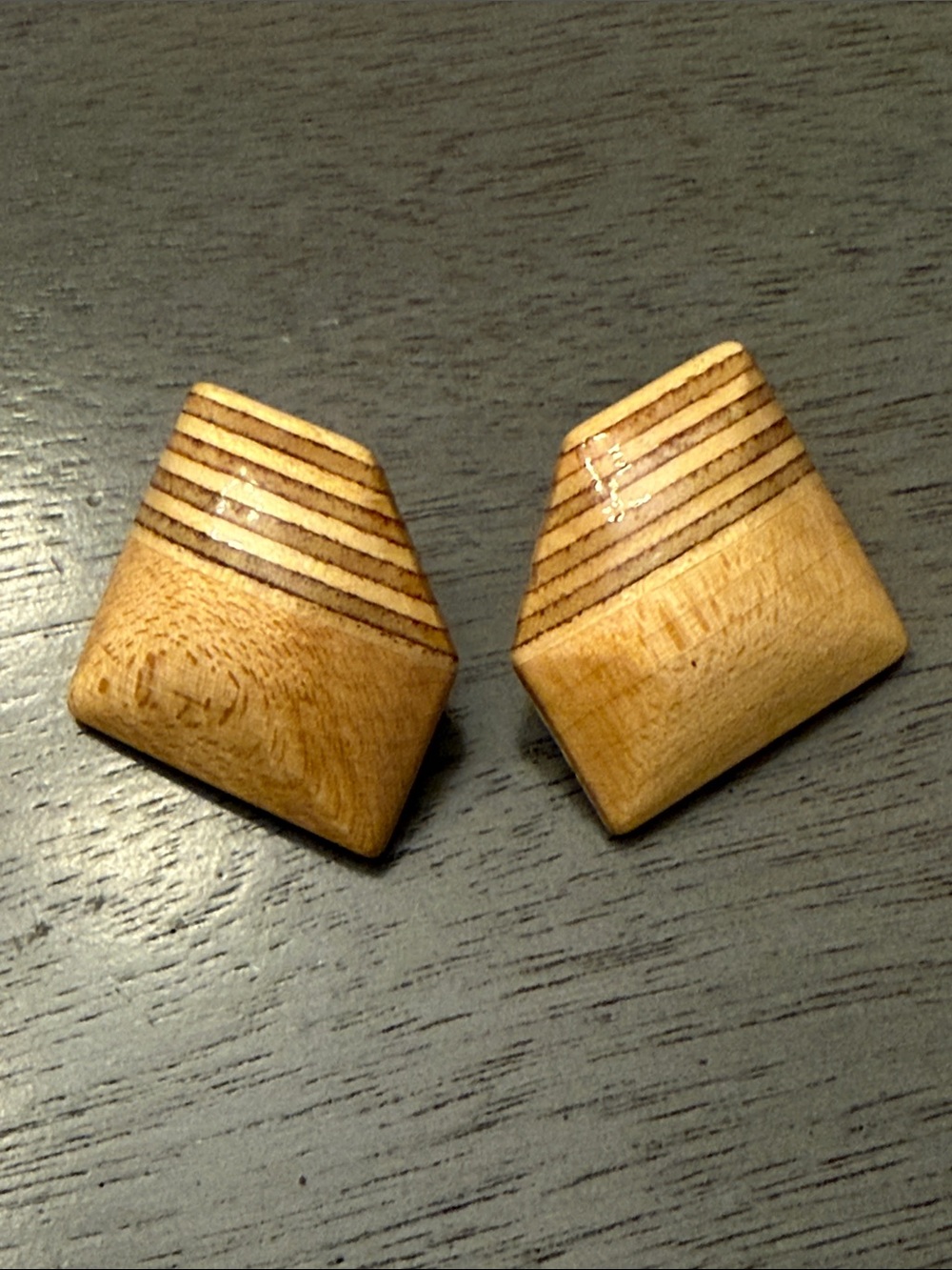 Vintage Geometric Wooden Stud Earrings Striped Trapezoid Minimalist Boho Retro